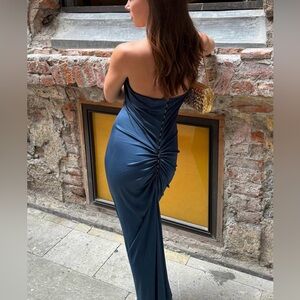 Vintage Blue YSL Strapless Gown
